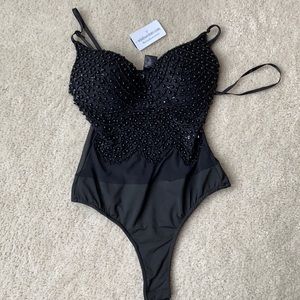 Black beaded and sequin bodysuit.